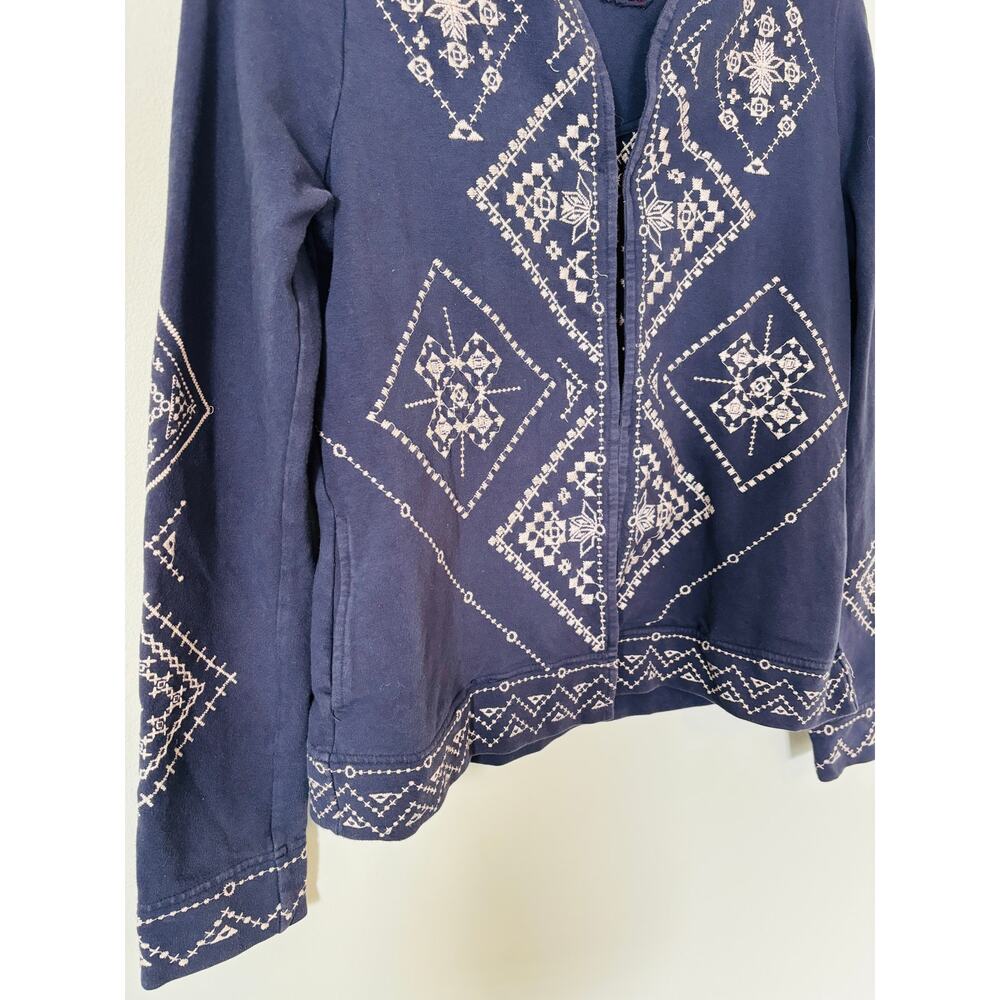 Johnny Was Blue Embroidered Long Sleeve Cardigan Boho Cropped - Picture 2 of 7